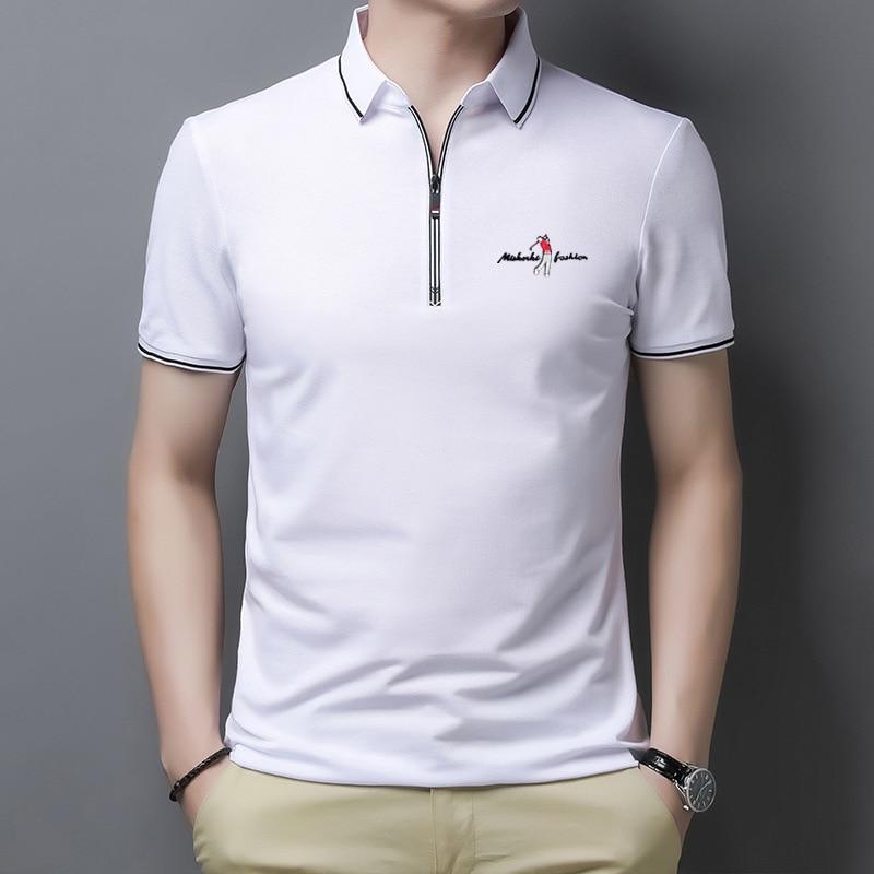 Men Summer Polo Short Sleeve Shirt Zipper Lapel Tops Casual Slim Trend Good Quality Tees Hommes Clothing