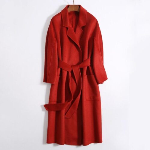 New Popular Women High End Water Ripple Dress Coat Double Sided Wool Coat Women Long Bathrobe Style Autumn Winter Coat For Women - Image 5