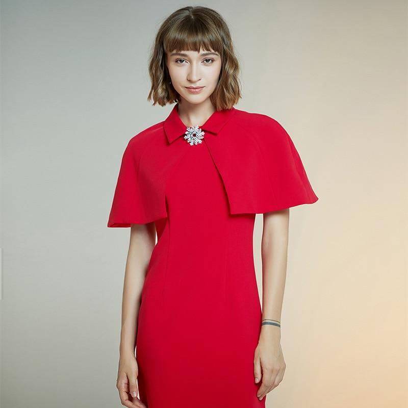 New Women Style Red Slim Solid Dress Cape Short Sleeve Dress Female Sheath Dresses