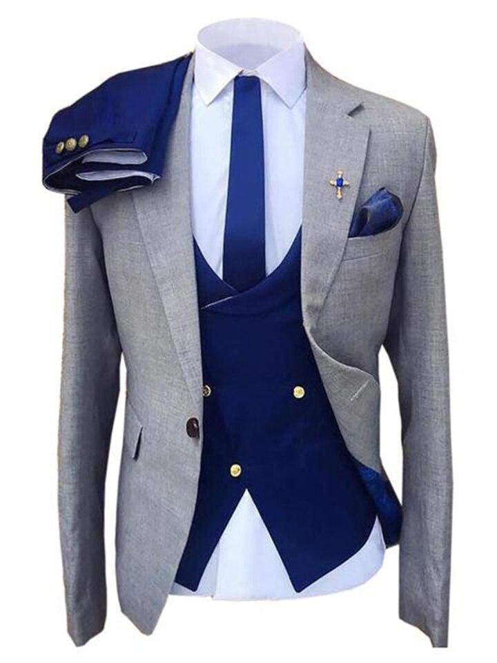 Men Navy Blue Vest Dress Suit