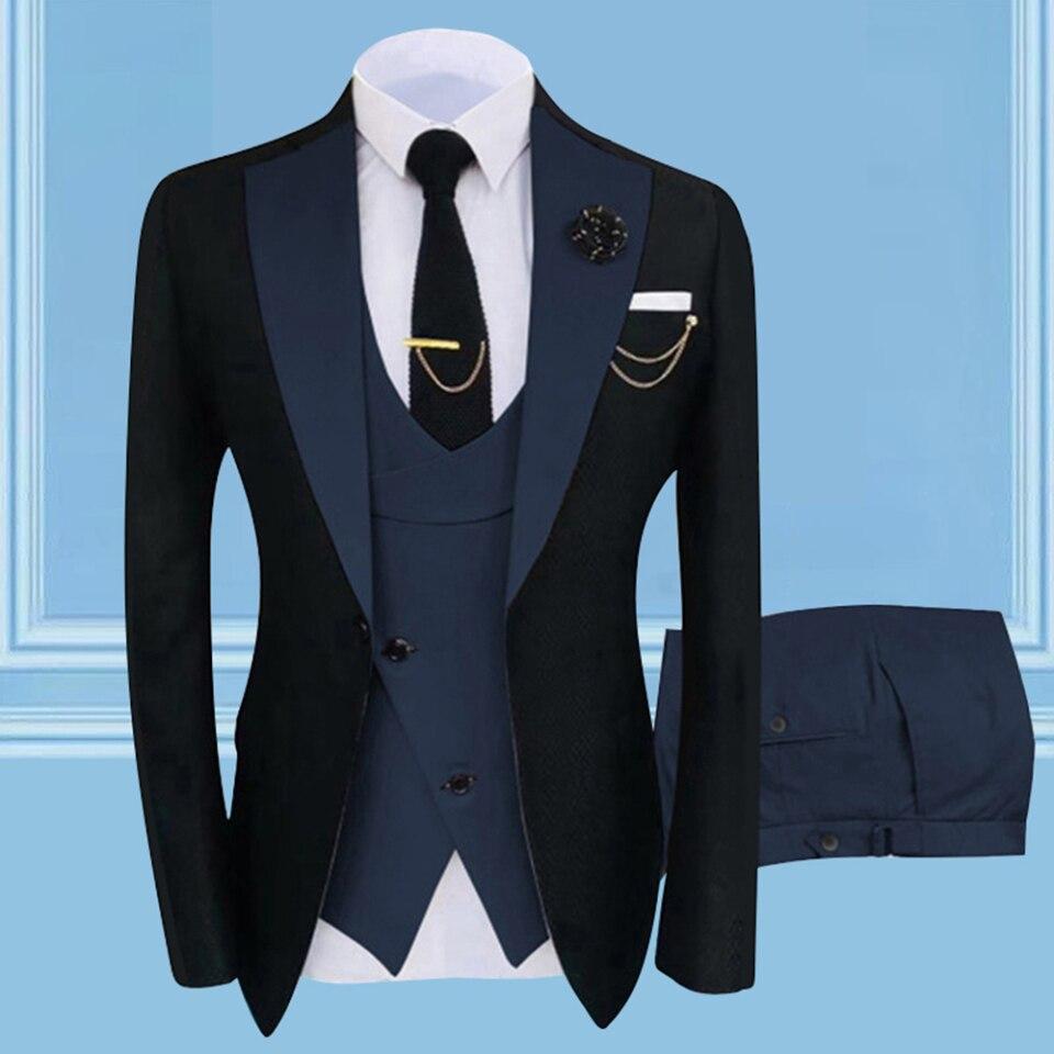 New Fashion Men Slim Fit Wedding Luxury Dress Suit Design 3Pieces Single Breasted Homme Costume Tuxedo High Quality Male Blazer