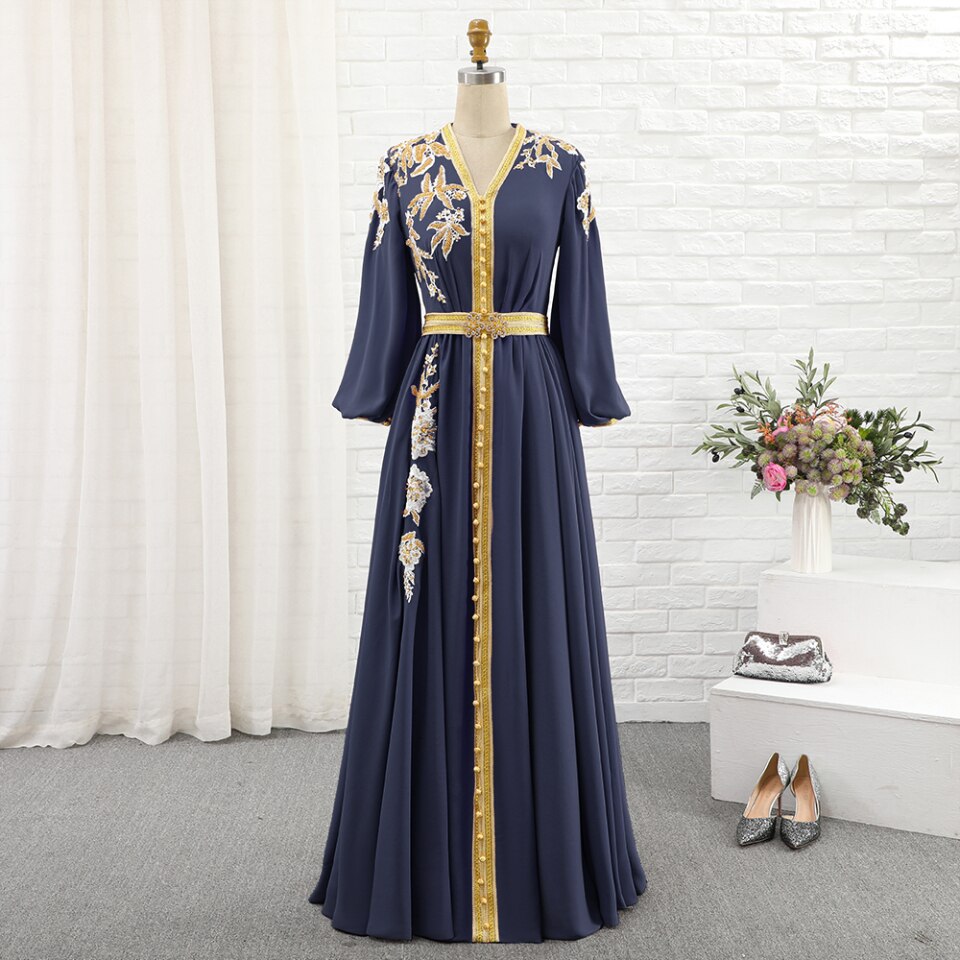 New Women Moroccan Caftan Evening Dresses Embroidery Appliques Long Casual Women Dress Arabic Muslim Plus Size Party Robe