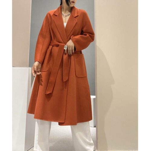 New Popular Women High End Water Ripple Dress Coat Double Sided Wool Coat Women Long Bathrobe Style Autumn Winter Coat For Women - Image 4