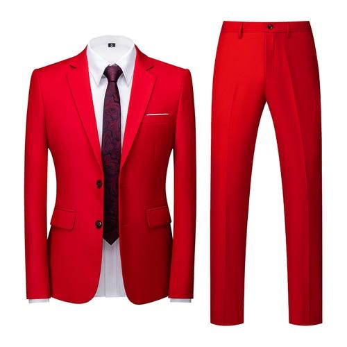 Men Spring Autumn Dress Suit Fashion New Business Casual Solid Colour Suits Male Two Button Blazers Jacker Coat Trousers Pants