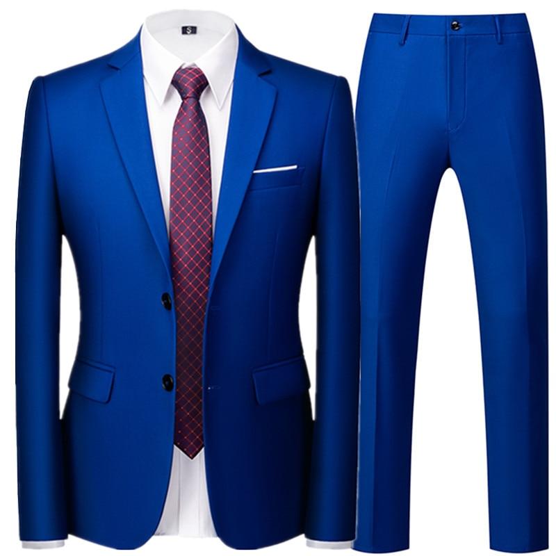 Men Spring Autumn Dress Suit Fashion New Business Casual Solid Colour Suits Male Two Button Blazers Jacker Coat Trousers Pants