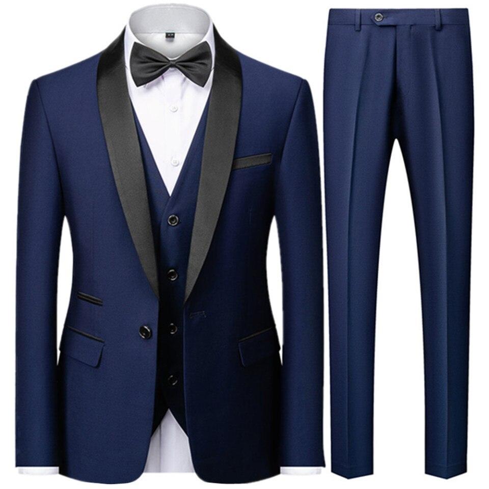 Men Wedding Block Collar Dress Suits Jacket Trousers Waistcoat Male Business Casual Wedding Blazers Coat Vest Pants 3 Pieces Set