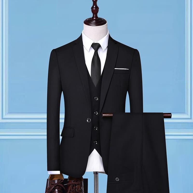 Men Formal Business Wedding Dress Suit 3 Pieces Suit Set Male Blazers Jacket Pants Vest Trousers Dress Waistcoat