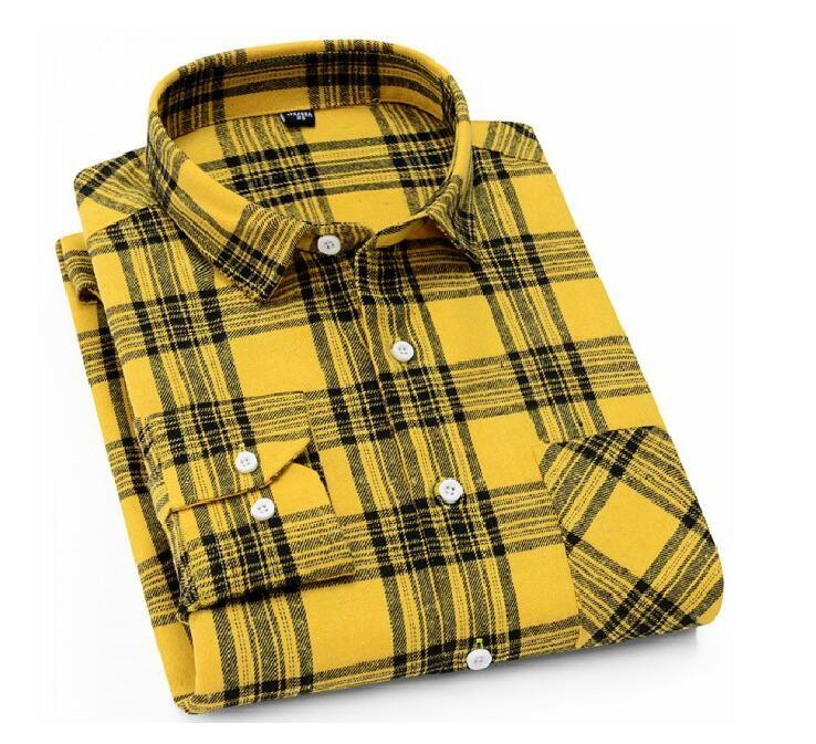 Men Spring Autumn Cotton Dress Shirt New Male Casual Long Sleeve Shirt Warm Man Clothes 100% Cotton Flannel Plaid Shirt Men Plus Size 3XL 4XL