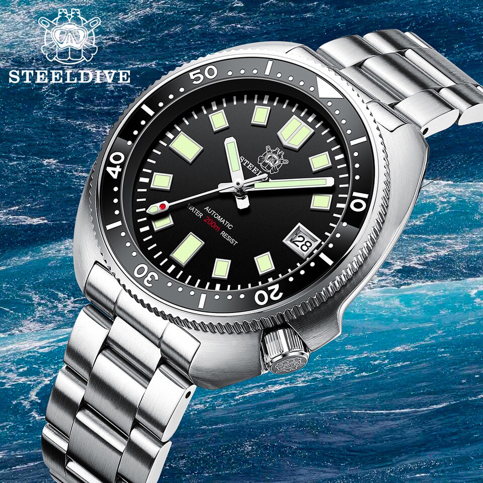 New Men SD1970 SteelDive Mechanical Watch Brand 44MM Men NH35 Dive Watch with Ceramic Bezel Watch