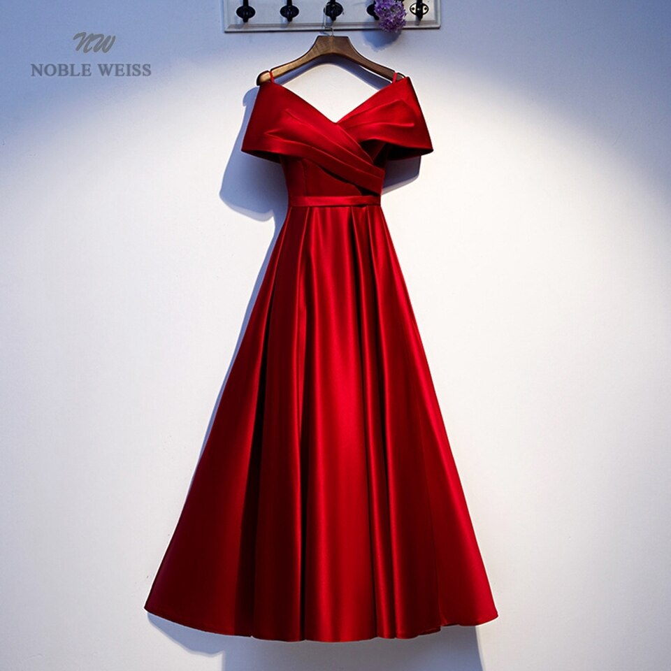 Women Evening Dark Red V Neck Dress