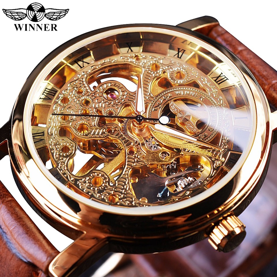 Men Winner Transparent Golden Watch