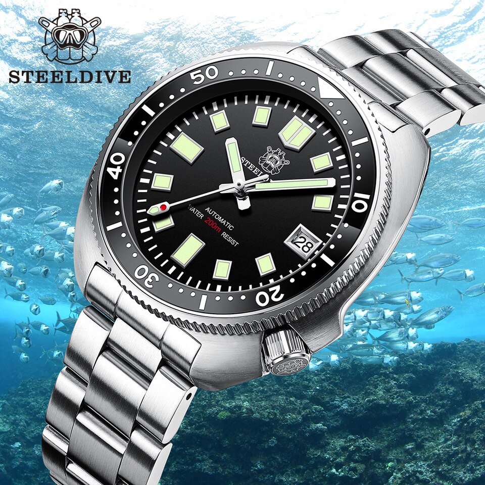 New Men SD1970 SteelDive Mechanical Watch Brand 44MM Men NH35 Dive Watch with Ceramic Bezel Watch
