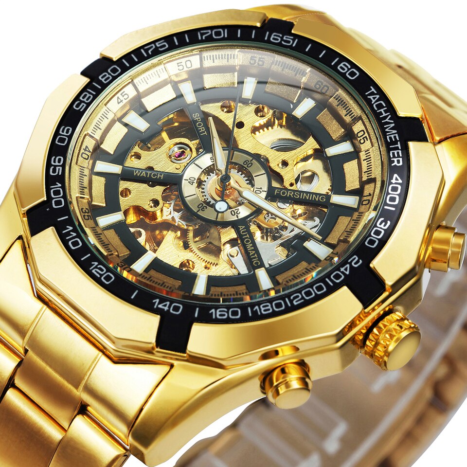 New Men Skeleton Mechanical Watch Automatic Winner Gold Skeleton Vintage Men Watches Top Brand Luxury