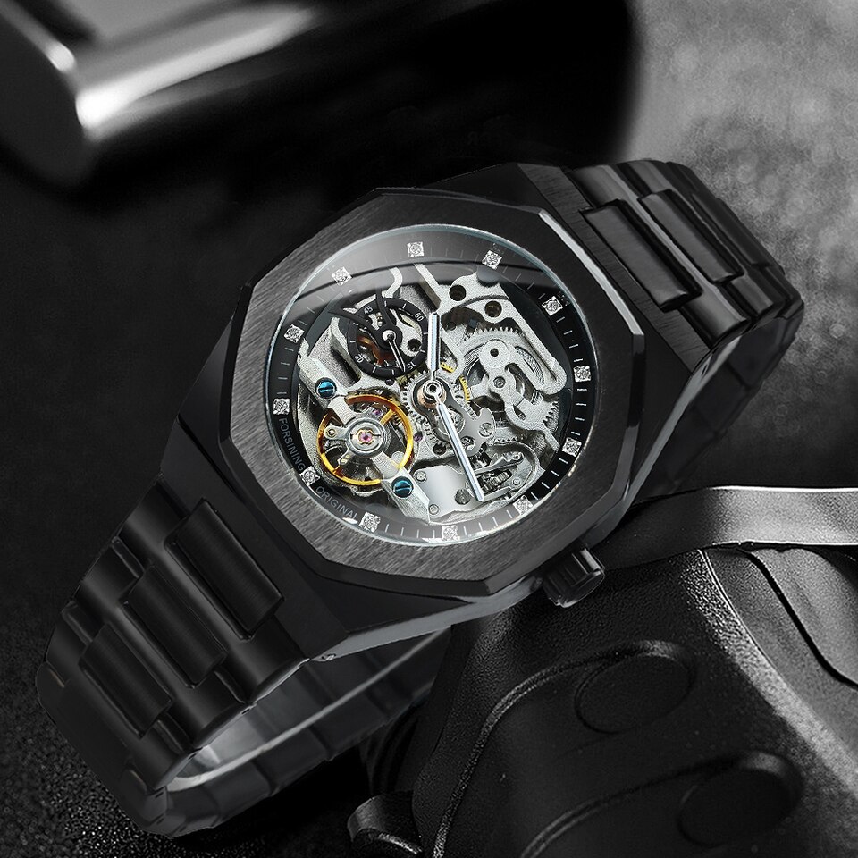 New Men Tourbillion Mechanical Watch for Men Forsining Automatic Steel Strap Skeleton Mens Watches Top Brand Luxury Watch