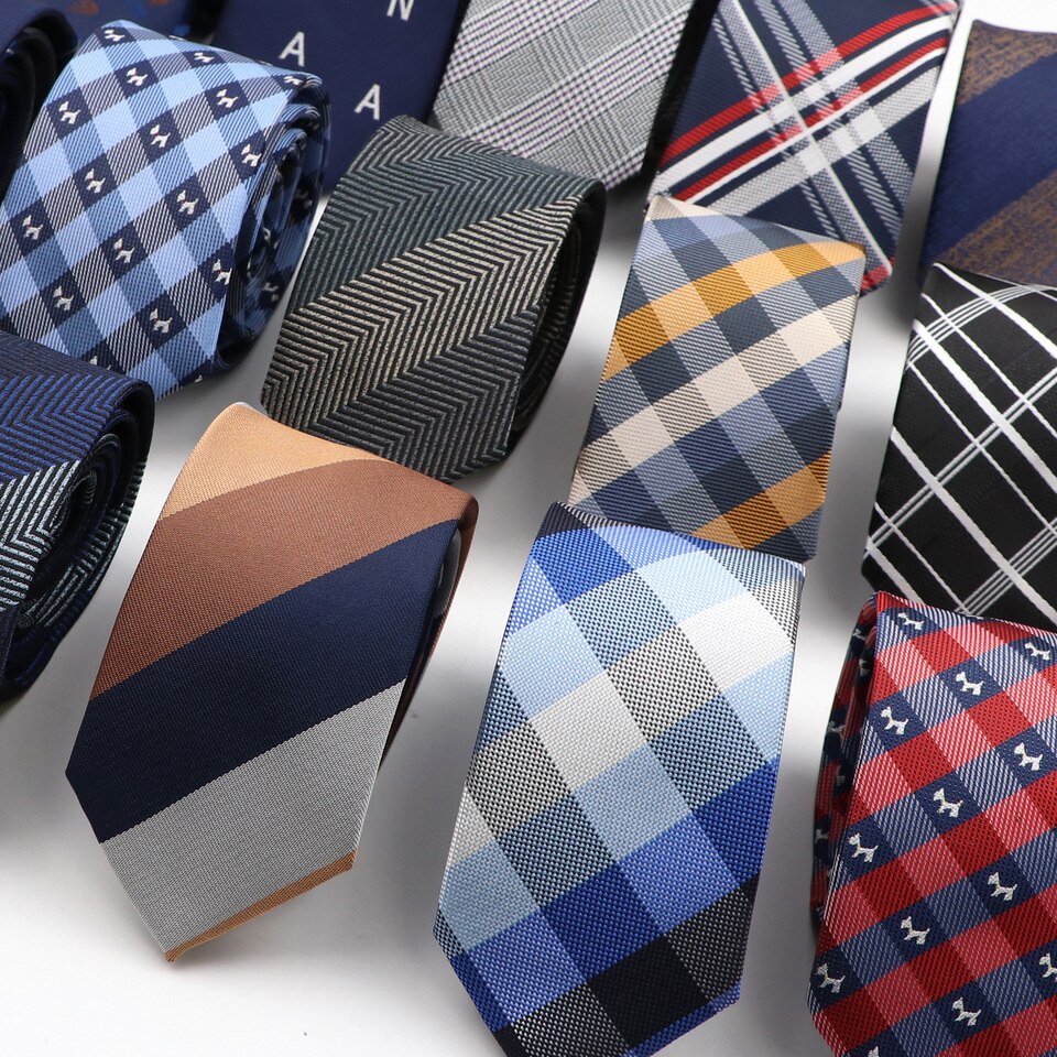 New Fashion 6cm Men Narrow Polyester Necktie For Men Business Meeting Formal Jacquard Striped Plaid Skinny Tie Daily Wear Cravat Gift