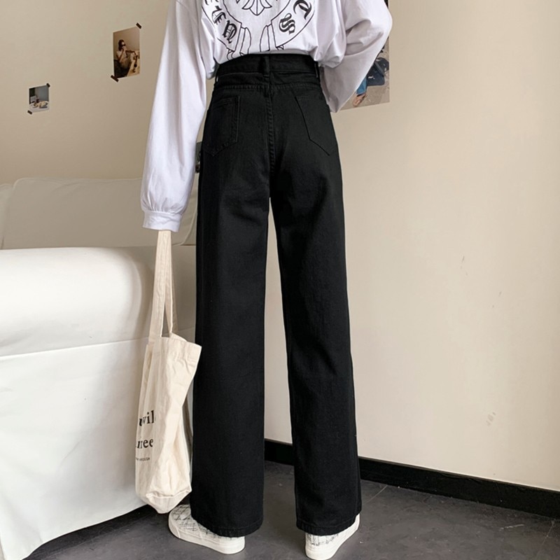 New Women White Casual Jeans Autumn Korean Style All-match Loose High Waist Female Wide Leg Denim Pants T012