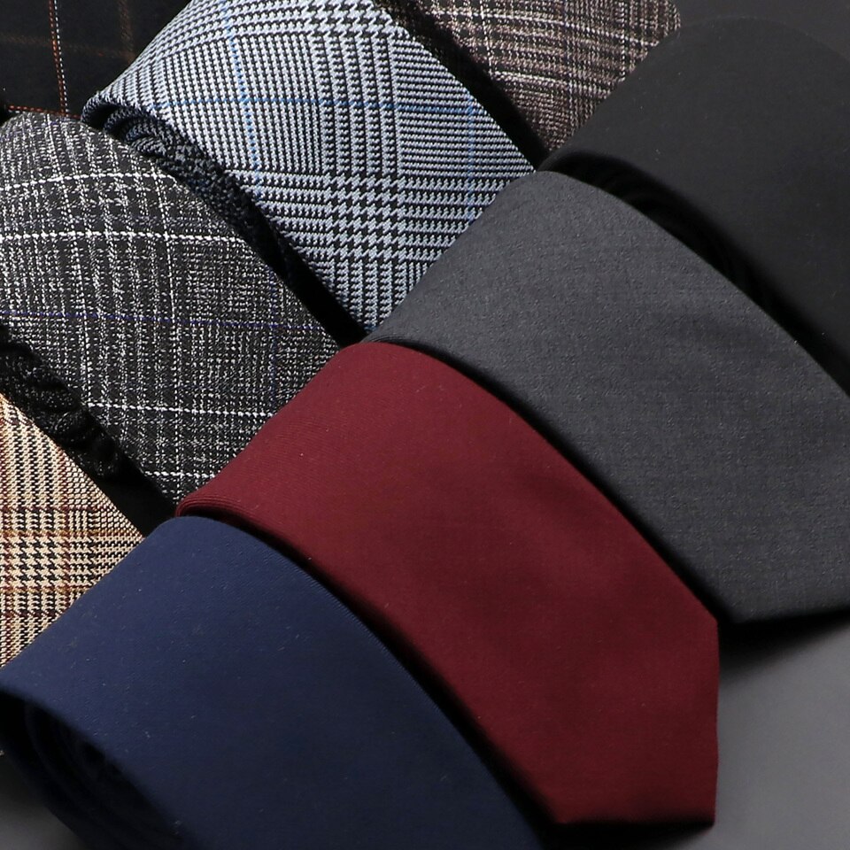 New Men Classic Cotton Ties 6cm Handmade Skinny Grey Plaid Neckties Striped Narrow Collar Slim Cashmere Casual Tie Accessories Gift