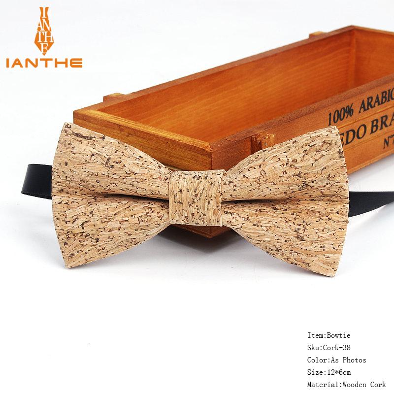 New Men Cork Wood Bow Ties Fashion Novelty Handmade Solid Neckwear for Mens Wedding Party Man Gift Accessories Men Bowtie