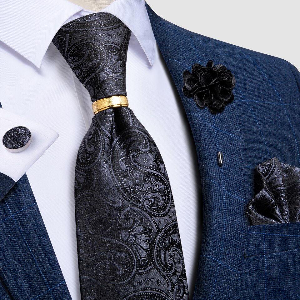 New Designer 8cm Men Luxury Wedding Ties For Silk Jacquard Woven Men Necktie Ring Brooch Cufflinks Hanky Set