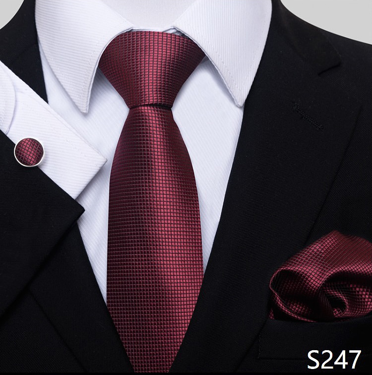 New Men Holiday Present Tie Fashion Style Pocket Squares Cufflink Set Necktie Man Dark Blue Wedding Accessories Office Cravat