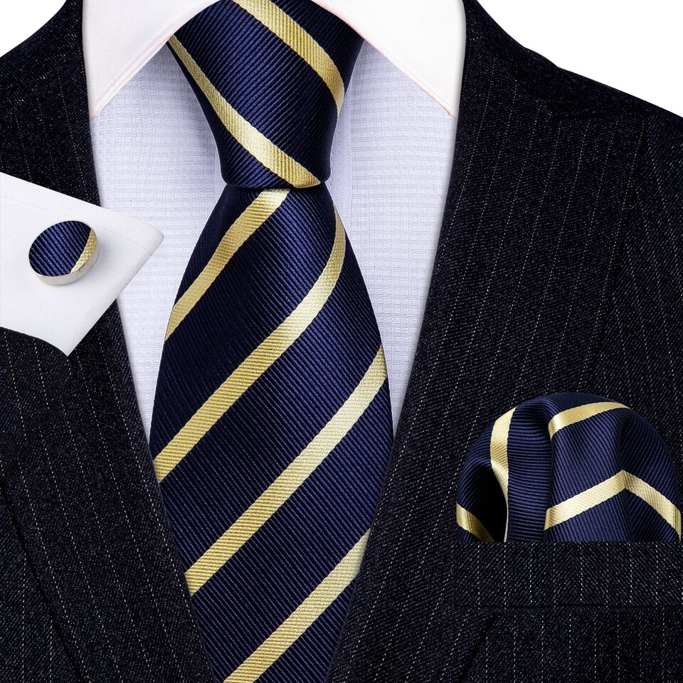 New Men Luxury Neck Tie High Quality Business Wedding Dress Red Striped 100% Silk Tie Set Neckwear LS-5022
