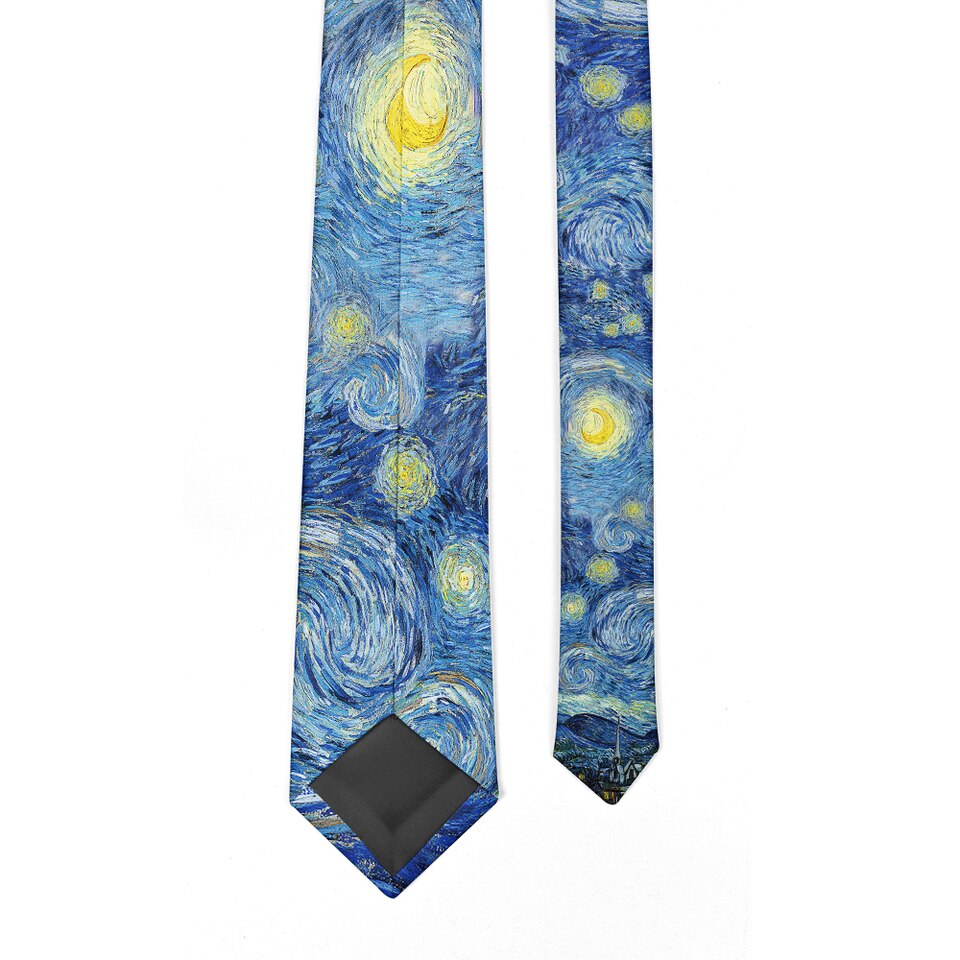New Men Van Gogh Oil Painting Tie Star Moon Night Retro Fun 8cm Wide Slim Necktie Accessories Daily Wear Wedding Party Gift