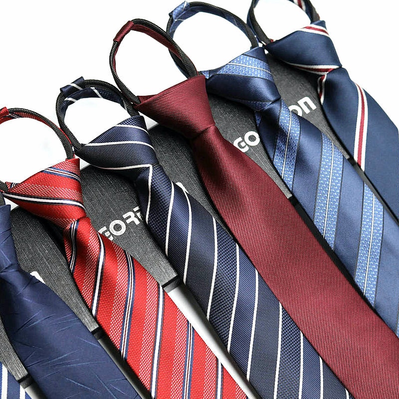 New 48×6 Cm Men Business Formal Dress Tie Wear Stripe Solid Colour Zipper Necktie Gifts for Men Slim Skinny Tie