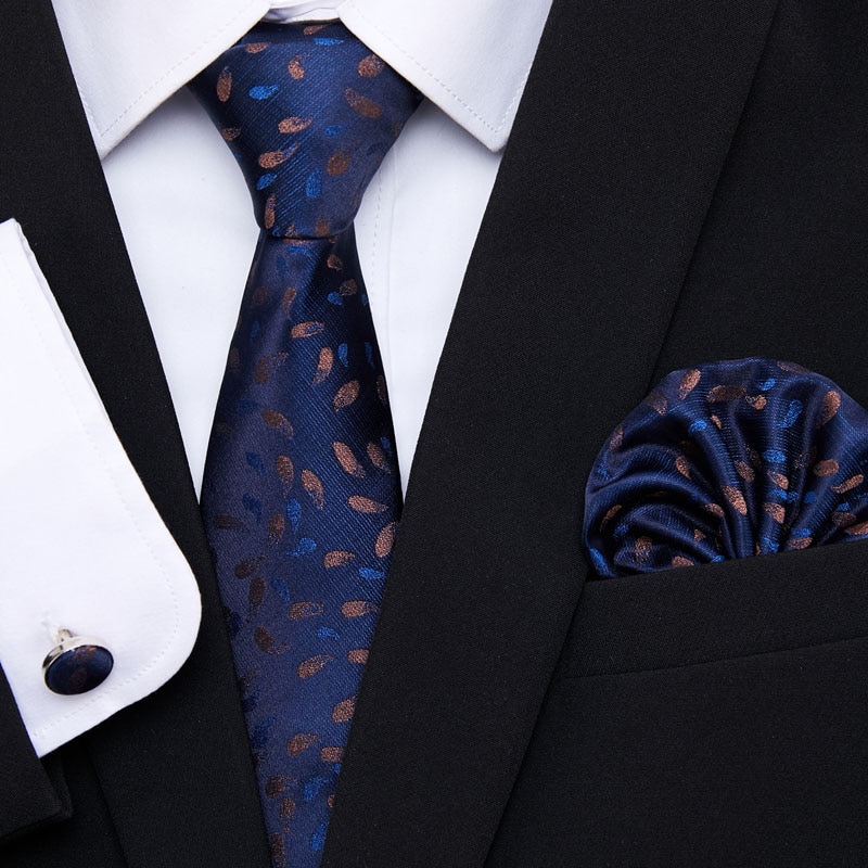 New Red Tie Silk Woven Men Necktie Hanky Cufflinks Set Luxury Men Party Corbatas Office Gravatas Fit Wedding Gift Holiday