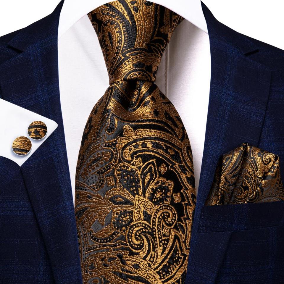 New Men Business Silk Tie Blue Tie Dots Necktie Set Plaid Cufflinks for Wedding Business Tie 150cm Hi-Tie SN-3529