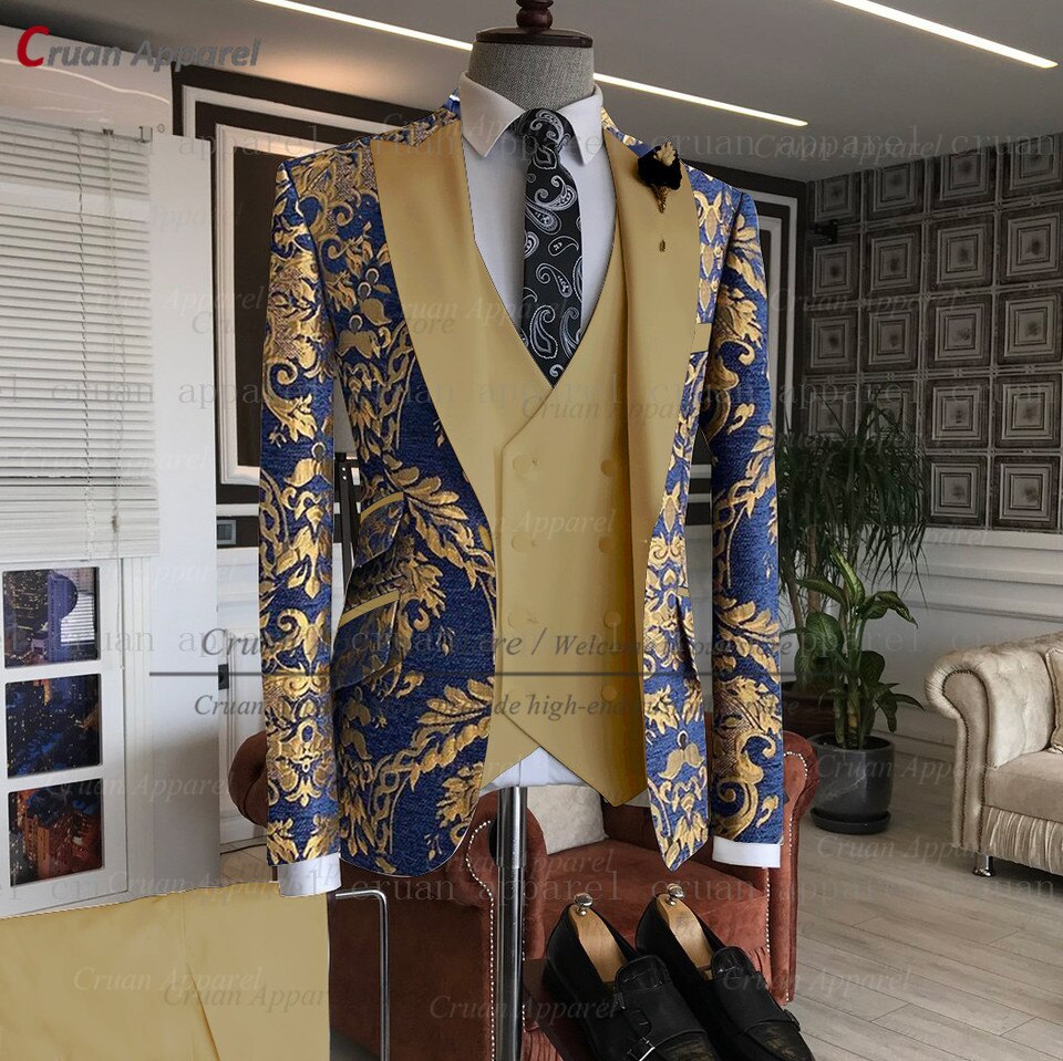 Men Gold Floral Printed Suit