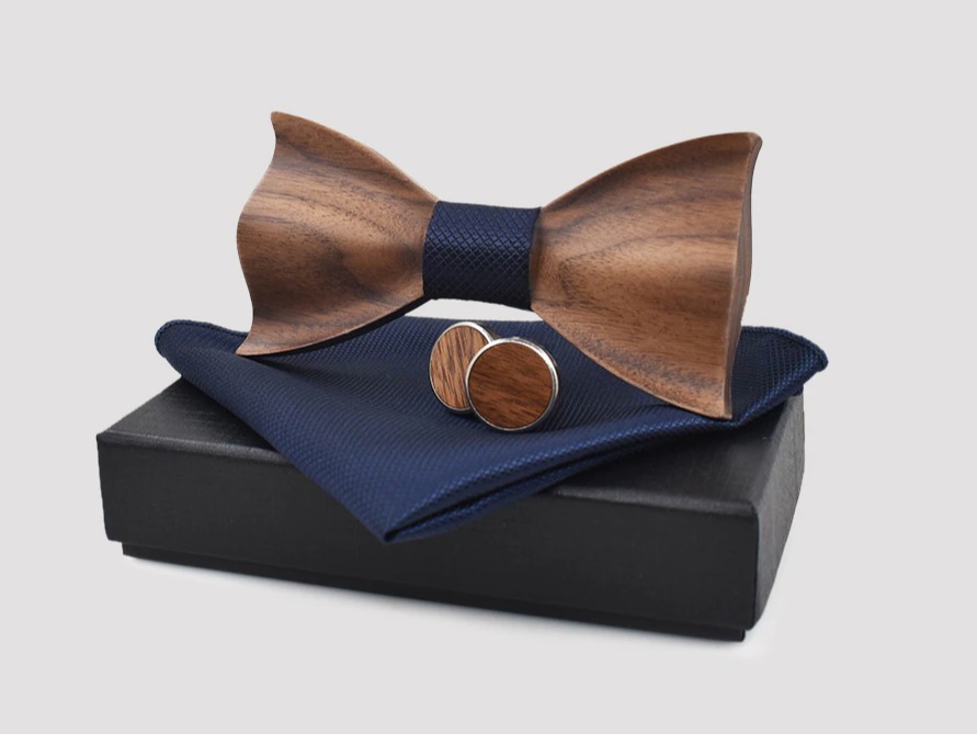 New design Men 3D Wooden Tie Pocket Square Cufflinks Fashion wood bow tie wedding dinner Handmade corbata Wooden Ties Gravata set