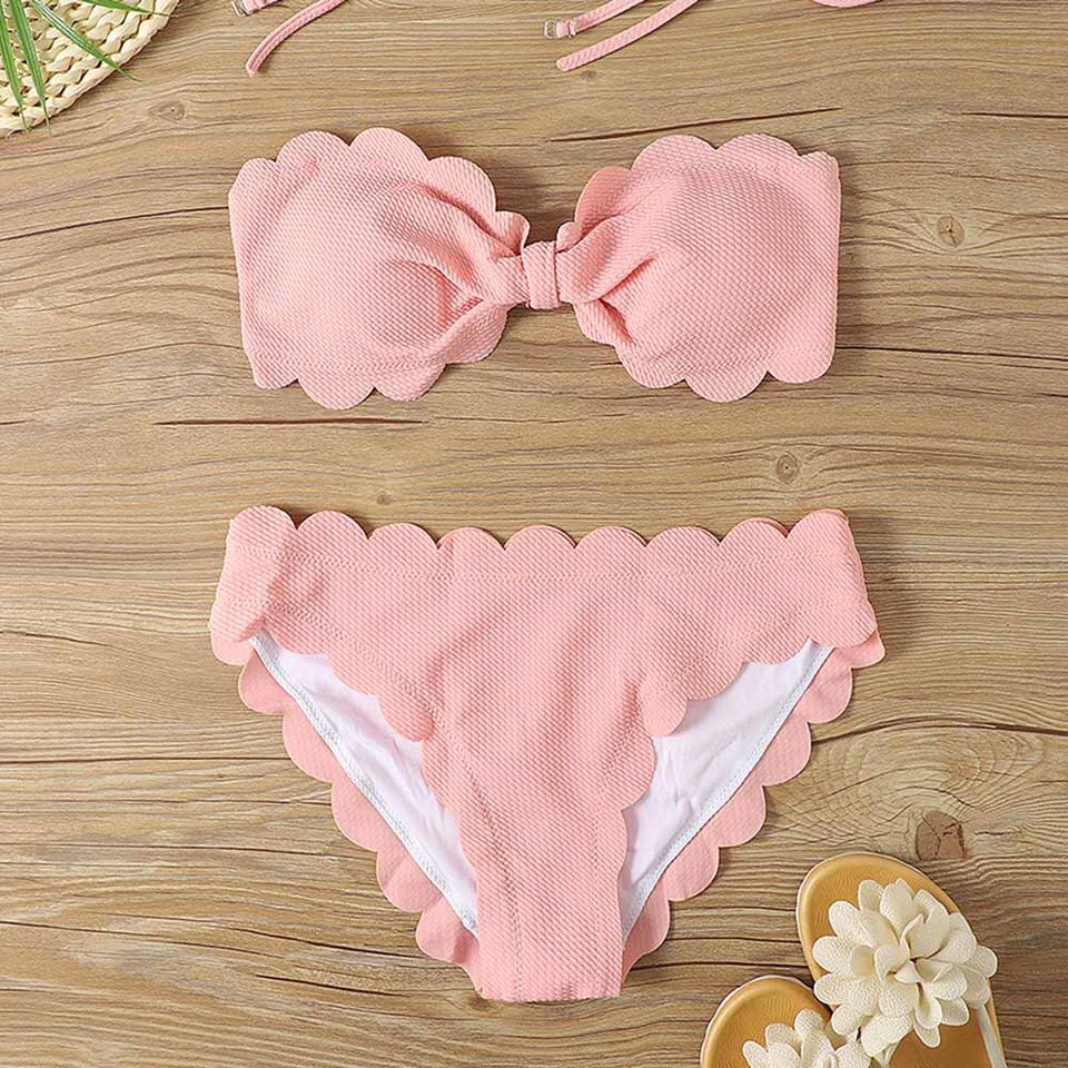 New Sexy Bandeau Bikini Set Women Brazilian Swimsuit Solid Swimwear Female Summer Beachwear Bathing Suit