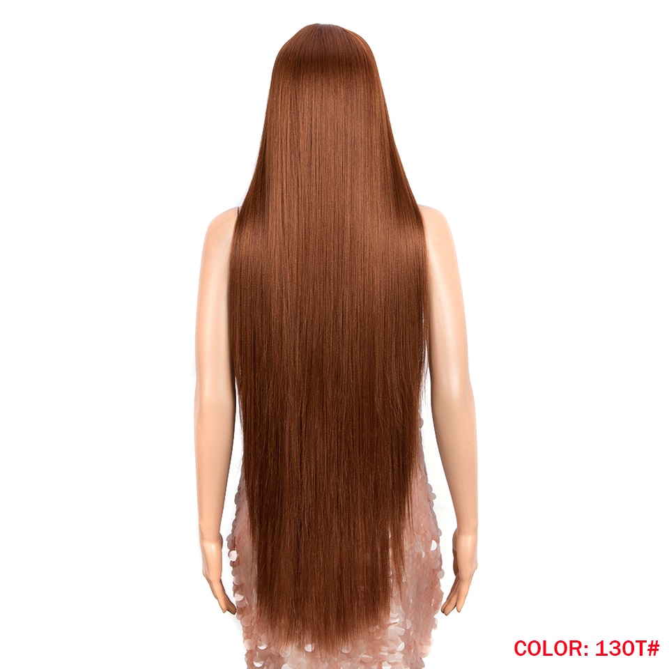 New 38 inch Straight Long Synthetic Wigs For Black Women High Temperature Fiber Ombre Blonde Highlight Cosplay Wigs