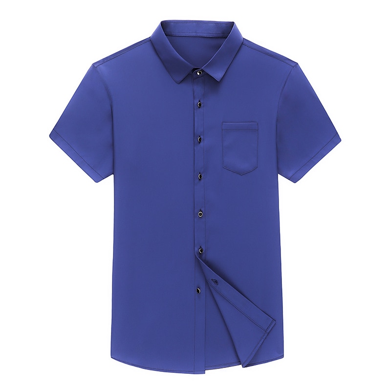 New Solid Color Dress Shirt Summer Short Sleeve Casual Shirts Men Slim Fit Silk Camisa Masculina Men Clothing C753