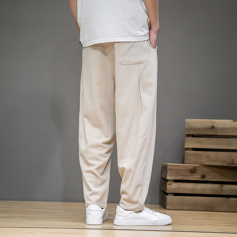 New Spring Cotton Linen Pants Men Elastic Waist Casual Harem Pant Loose Sweatpants Traditional Chinese Trousers pantalons homme