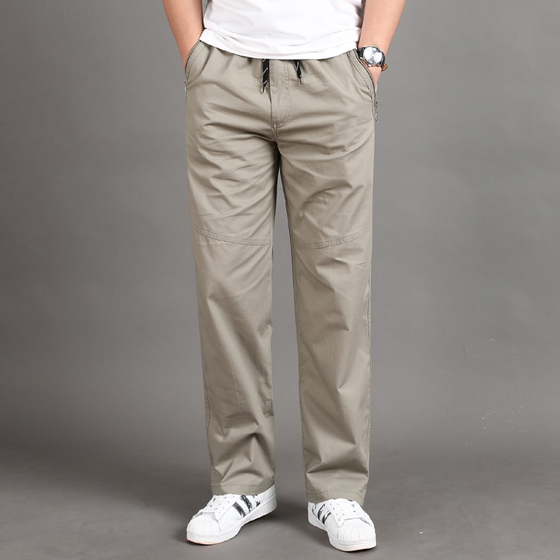 New Men Casual Cargo Pants Four Seasons 95% Cotton Men Trousers Multi Pockets Loose Straight Jogging Pants Middle Aged Men M-6XL