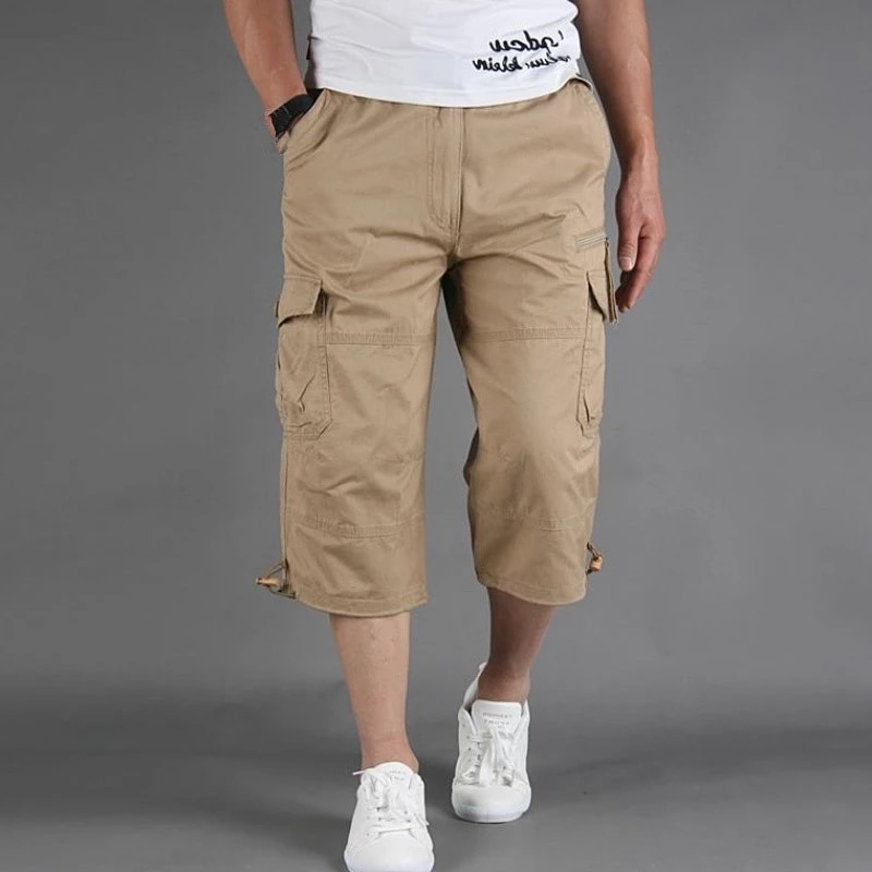 New Knee Length Cargo Shorts Men’s Summer Casual Cotton Multi Pockets Breeches Cropped Short Trousers Military Camouflage Shorts