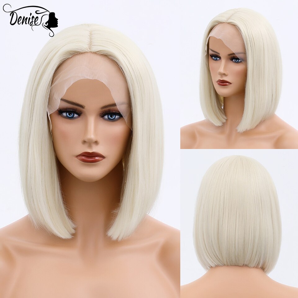 New Blue Short Straight Bob Lace Front Wig Synthetic Wigs For Black Women Blonde Pink Orang Cosplay Lolita Natural Lace Frontal Hair