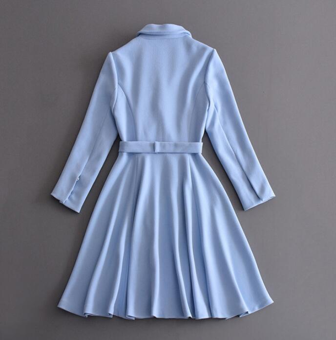 New Fashion Elegant Blazer Dresses Ladies Office Formal Wear Kate Middleton Princess Suit Jacket High Quality Autumn Fall Blue Dress