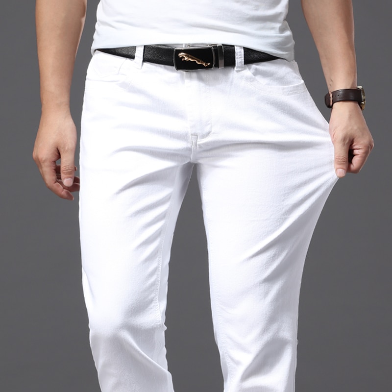 New Men White Jeans Fashion Casual Classic Style Slim Fit Soft Trousers Male Brand Advanced Stretch Pants