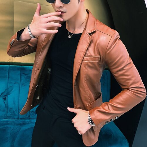 New Dress Suit Coat men jackets Business leather jackets men's Pu Blazers new Korean style slim thin trend leather jackets - Image 8