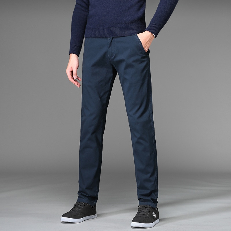 New Men Business Straight Cotton Trousers Stretch Boy Elastic Slim Fit Casual Big Plus Size 42 44 46 Black Khaki Red Blue Pant