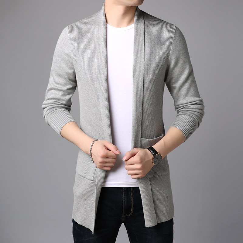 New Fashion Brand Sweater For Mens Cardigan Long Slim Fit Jumpers Knitred Overcoat Autumn Korean Style Casual Men Clothes