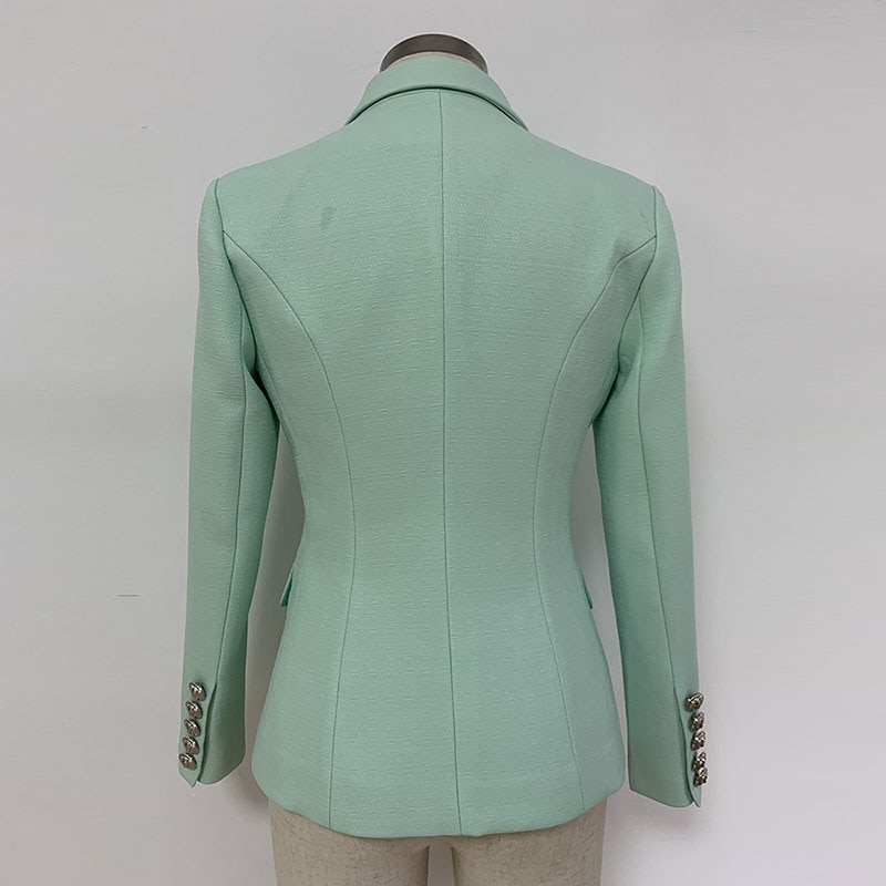 New Women Quality Classic Baroque Designer Blazer Jacket Women’s Metal Lion Buttons Double Breasted Textured Blazer Mint Green
