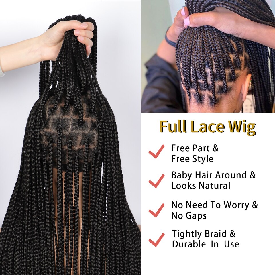 New 36 Inches Full Lace Front Knotless Box Braided Wigs With Baby Hair Super Long Synthetic Braids Wig For Black Women