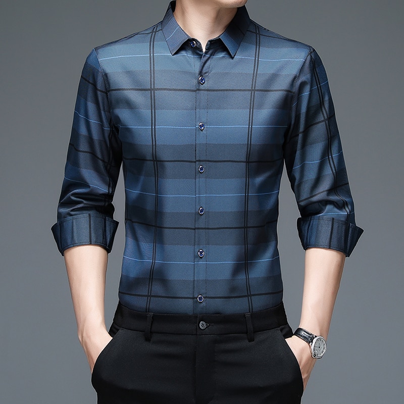 New Fashion Plaid Shirts Men Full Sleeve Casual Shirt Slim Fit Chemise Homme Camisa Masculina Vintage Clothes C793