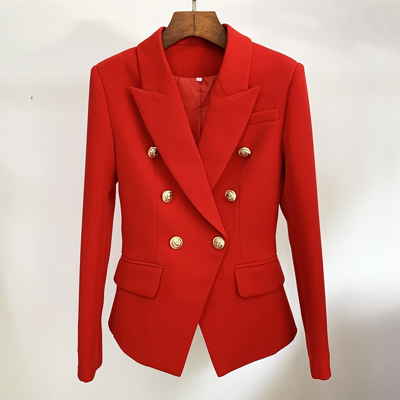 New Hight Quality Designer Jacket Women Classic Double Breasted Metal Lion Buttons Blazer Outer Size S-4XL