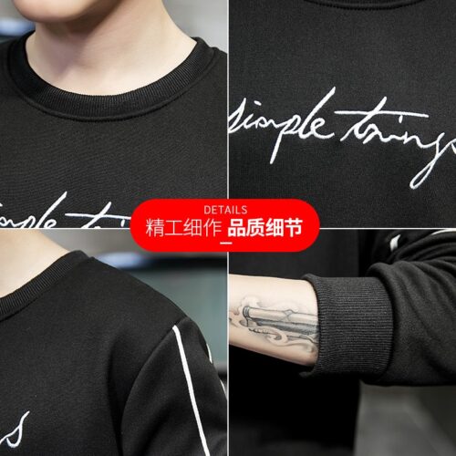 New Korea Style Sweatshirt Man No Hood Hoodies Dress Fitness Men Clothing O Neck Print Letter Fashion Hooded Male Coats Red New - Image 3