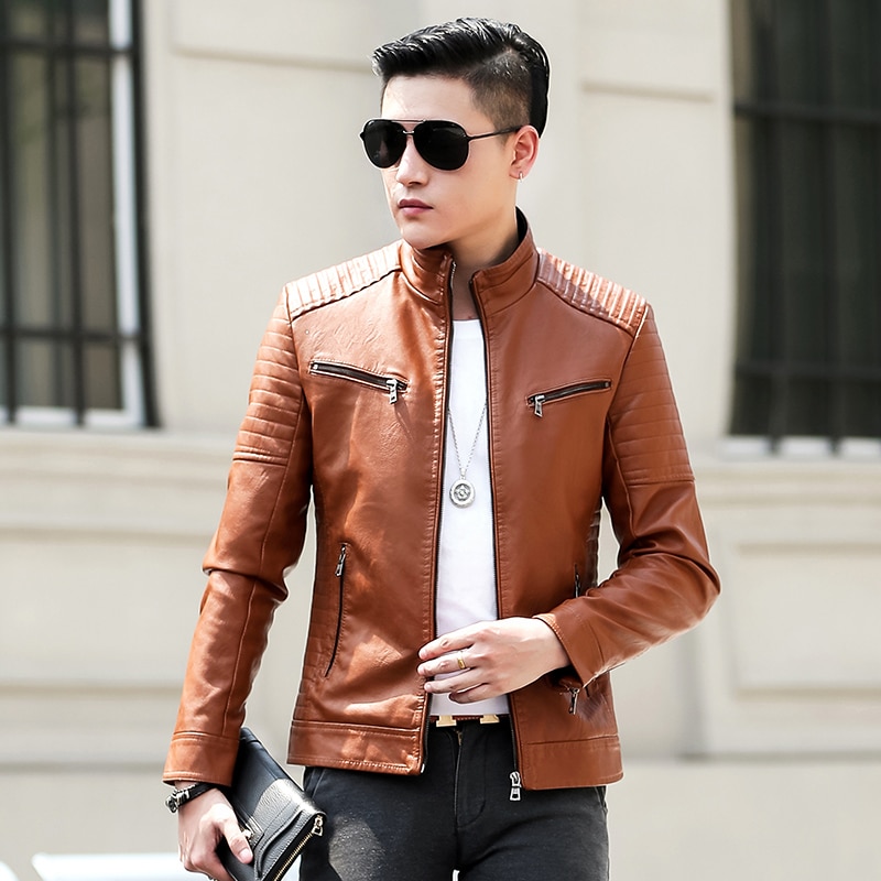New Coat Men Casual Biker Zipper Jacket Male New Men’s Leather Jacket Brand Slim Fit Motorcycle Leather Jacket