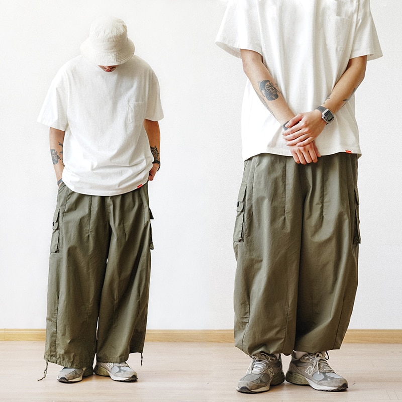 New Multi Pocket Cargo Pants Men’s Casual Solid Colour Straight Pants Baggy Wide leg Cropped Pants Men Ankle length Pants